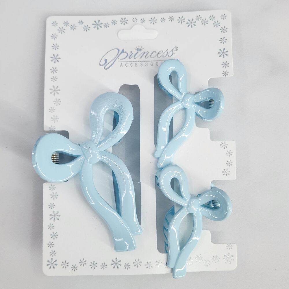 3 pc Ribbon Shaped Claw Clip Set, Hair clips, Light Blue by Princess Accessories